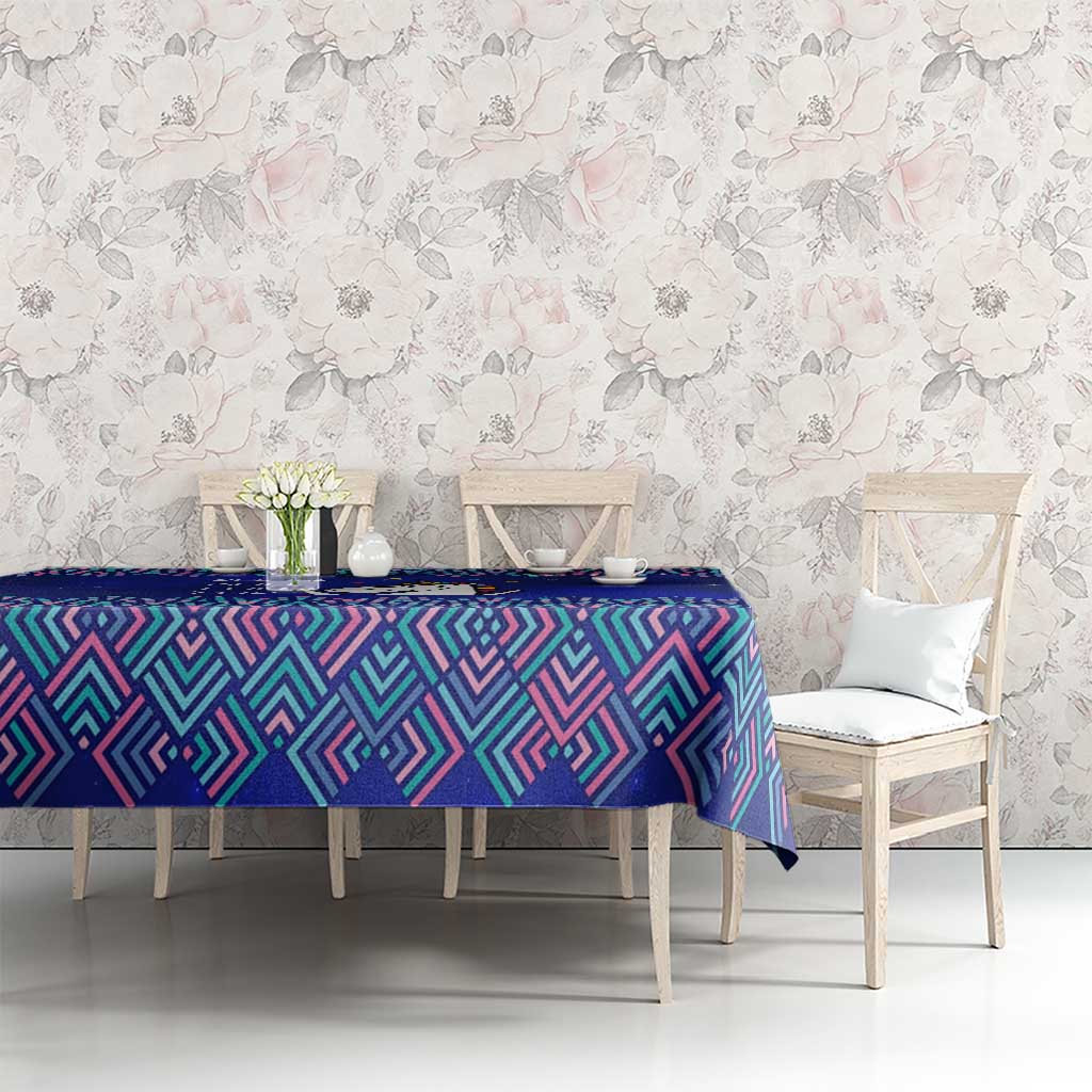 Funny Unicorn Tablecloth with Shuh Duh Fuh Cup Quote Blue Geometric and Cartoon - Wonder Print Shop