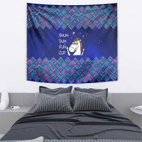 Funny Unicorn Tapestry with Shuh Duh Fuh Cup Quote Blue Geometric and Cartoon - Wonder Print Shop