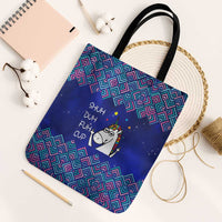 Funny Unicorn Tote Bag with Shuh Duh Fuh Cup Quote Blue Geometric and Cartoon - Wonder Print Shop