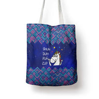 Funny Unicorn Tote Bag with Shuh Duh Fuh Cup Quote Blue Geometric and Cartoon - Wonder Print Shop