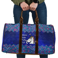 Funny Unicorn Travel Bag with Shuh Duh Fuh Cup Quote Blue Geometric and Cartoon - Wonder Print Shop