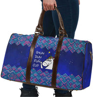 Funny Unicorn Travel Bag with Shuh Duh Fuh Cup Quote Blue Geometric and Cartoon - Wonder Print Shop