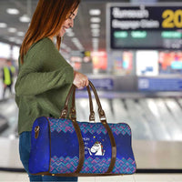 Funny Unicorn Travel Bag with Shuh Duh Fuh Cup Quote Blue Geometric and Cartoon - Wonder Print Shop