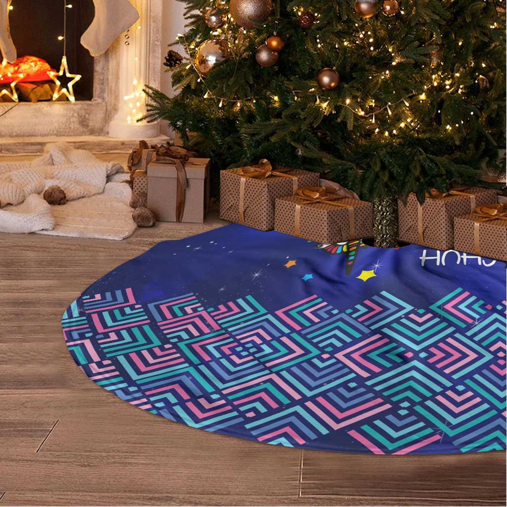 Funny Unicorn Tree Skirt with Shuh Duh Fuh Cup Quote Blue Geometric and Cartoon - Wonder Print Shop