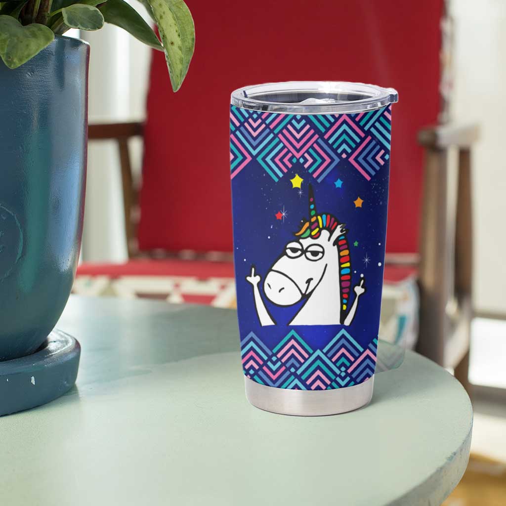 Funny Unicorn Tumbler Cup with Shuh Duh Fuh Cup Quote Blue Geometric and Cartoon - Wonder Print Shop