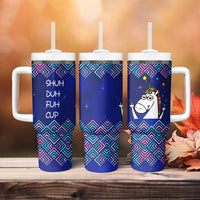 Funny Unicorn Tumbler With Handle with Shuh Duh Fuh Cup Quote Blue Geometric and Cartoon - Wonder Print Shop