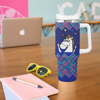 Funny Unicorn Tumbler With Handle with Shuh Duh Fuh Cup Quote Blue Geometric and Cartoon - Wonder Print Shop