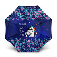 Funny Unicorn Umbrella with Shuh Duh Fuh Cup Quote Blue Geometric and Cartoon - Wonder Print Shop