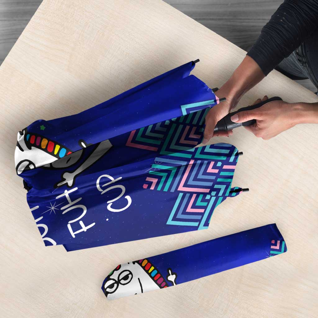 Funny Unicorn Umbrella with Shuh Duh Fuh Cup Quote Blue Geometric and Cartoon - Wonder Print Shop