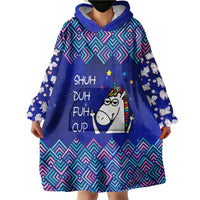 Funny Unicorn Wearable Blanket Hoodie with Shuh Duh Fuh Cup Quote Blue Geometric and Cartoon - Wonder Print Shop