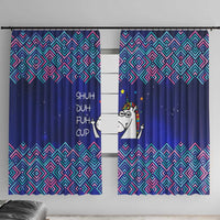 Funny Unicorn Window Curtain with Shuh Duh Fuh Cup Quote Blue Geometric and Cartoon - Wonder Print Shop