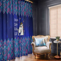 Funny Unicorn Window Curtain with Shuh Duh Fuh Cup Quote Blue Geometric and Cartoon - Wonder Print Shop