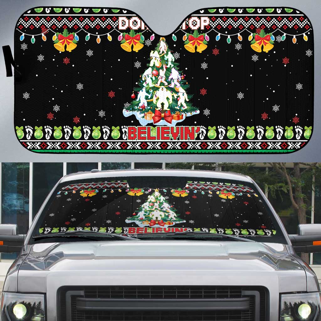 Christmas Unicorn Auto Sun Shade with Don't Stop Believin Quote Tree Lights and Festive - Wonder Print Shop