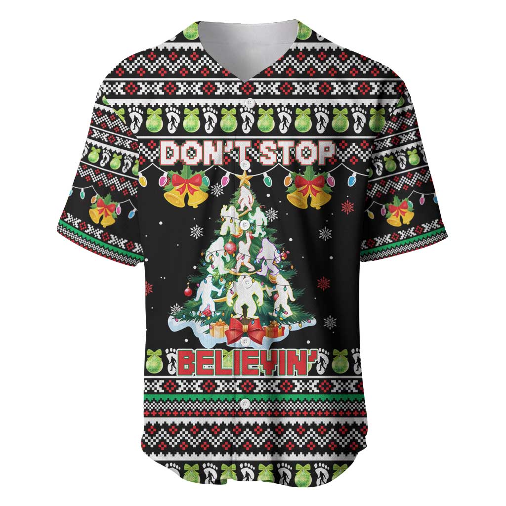 Christmas Unicorn Baseball Jersey with Don't Stop Believin Quote Tree Lights and Festive - Wonder Print Shop