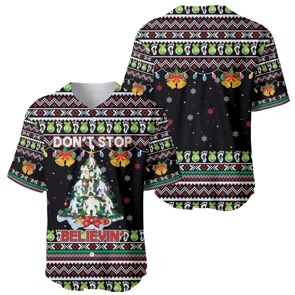 Christmas Unicorn Baseball Jersey with Don't Stop Believin Quote Tree Lights and Festive - Wonder Print Shop