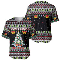 Christmas Unicorn Baseball Jersey with Don't Stop Believin Quote Tree Lights and Festive - Wonder Print Shop