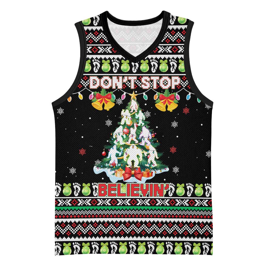 Christmas Unicorn Basketball Jersey with Don't Stop Believin Quote Tree Lights and Festive - Wonder Print Shop