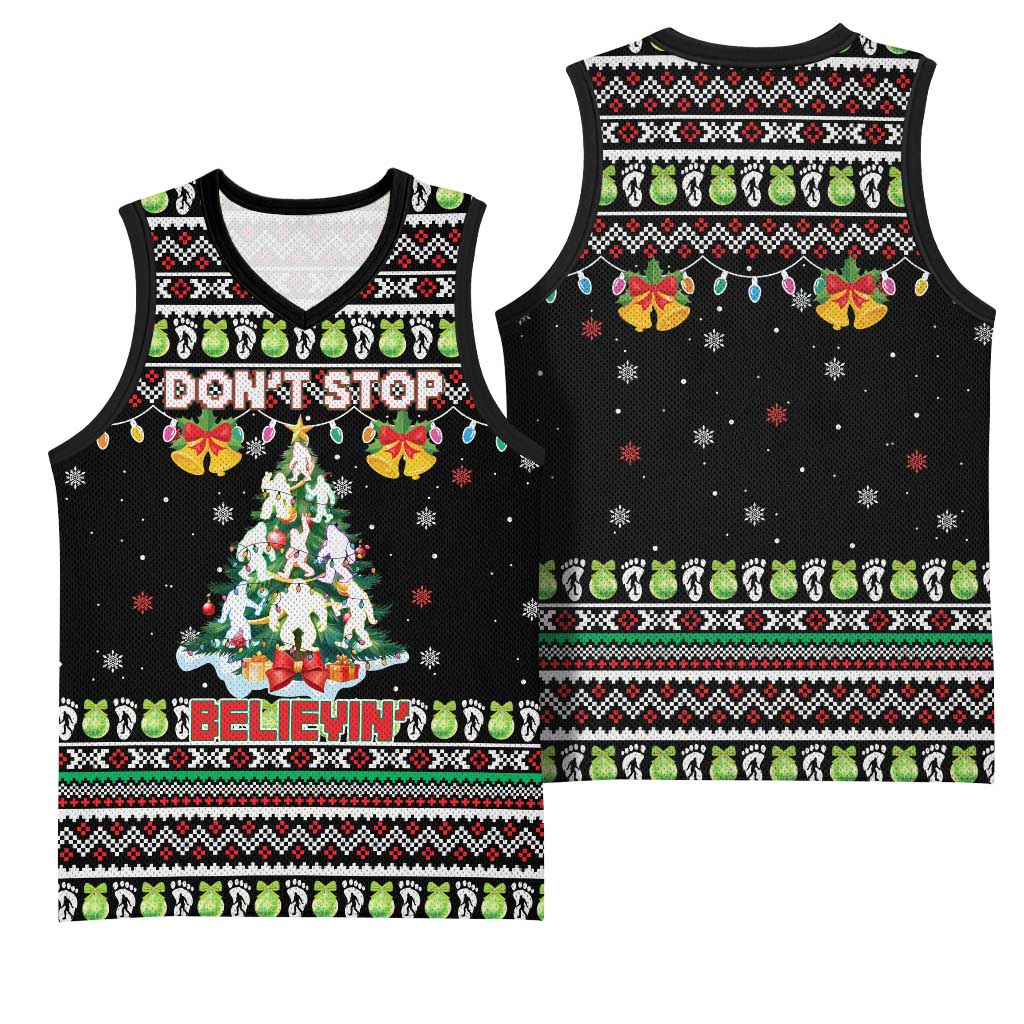 Christmas Unicorn Basketball Jersey with Don't Stop Believin Quote Tree Lights and Festive - Wonder Print Shop
