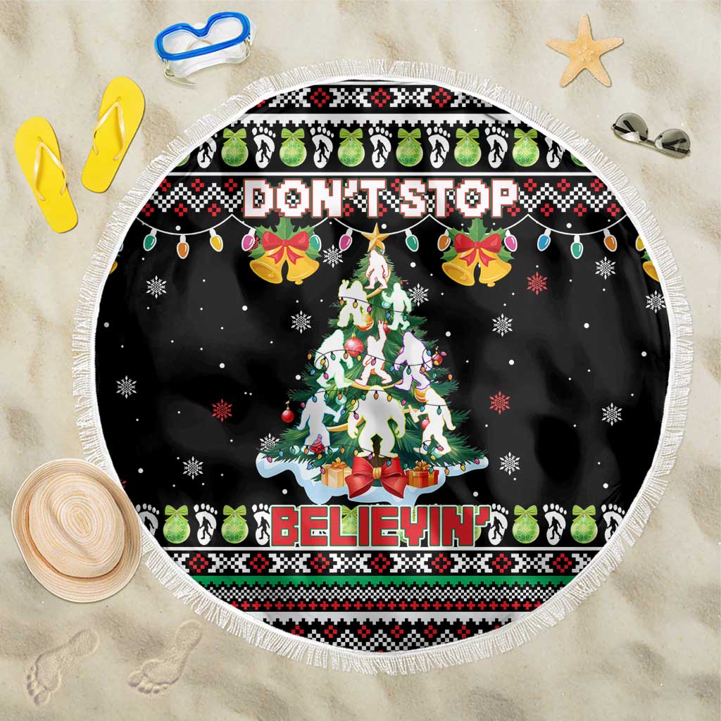 Christmas Unicorn Beach Blanket with Don't Stop Believin Quote Tree Lights and Festive - Wonder Print Shop