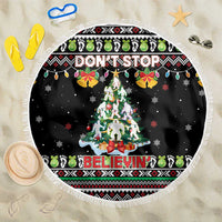 Christmas Unicorn Beach Blanket with Don't Stop Believin Quote Tree Lights and Festive - Wonder Print Shop