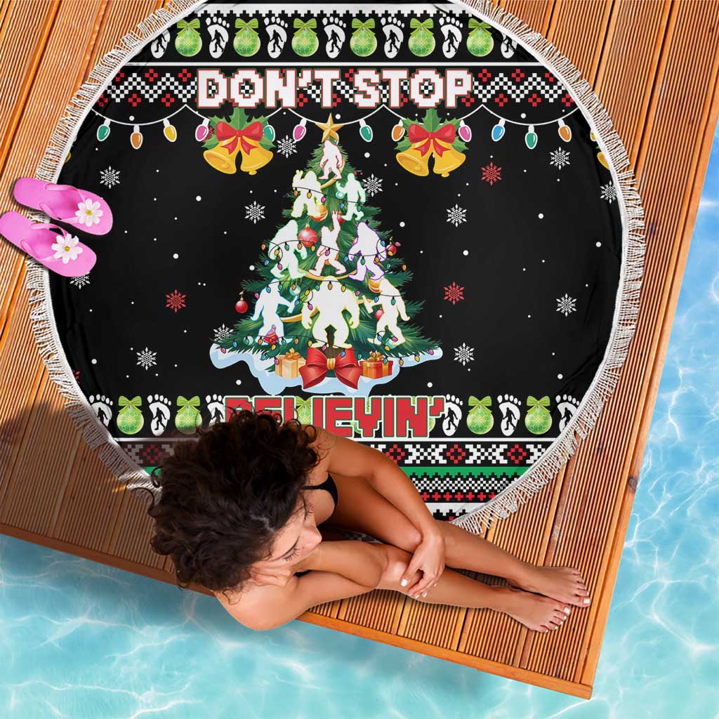 Christmas Unicorn Beach Blanket with Don't Stop Believin Quote Tree Lights and Festive - Wonder Print Shop