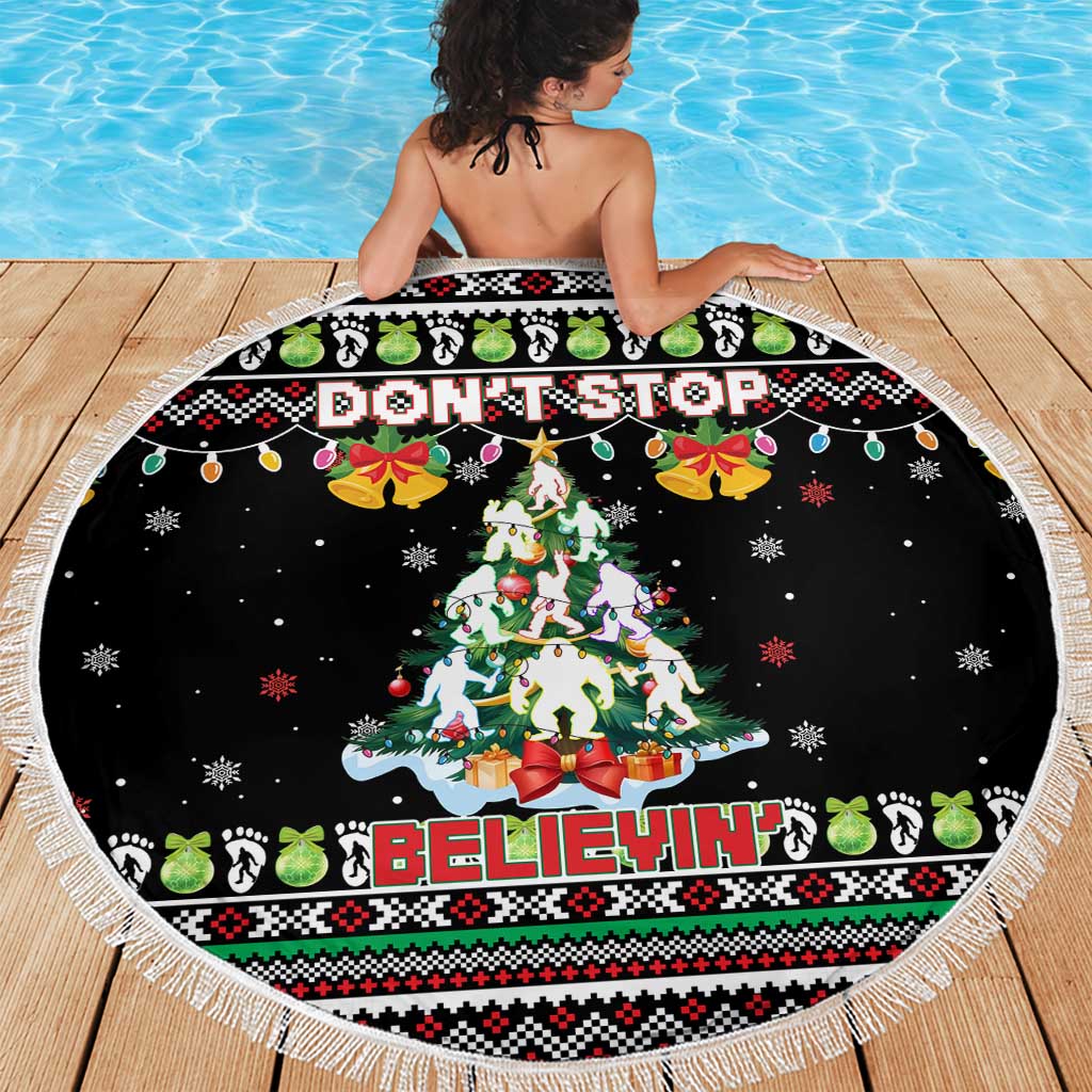 Christmas Unicorn Beach Blanket with Don't Stop Believin Quote Tree Lights and Festive - Wonder Print Shop