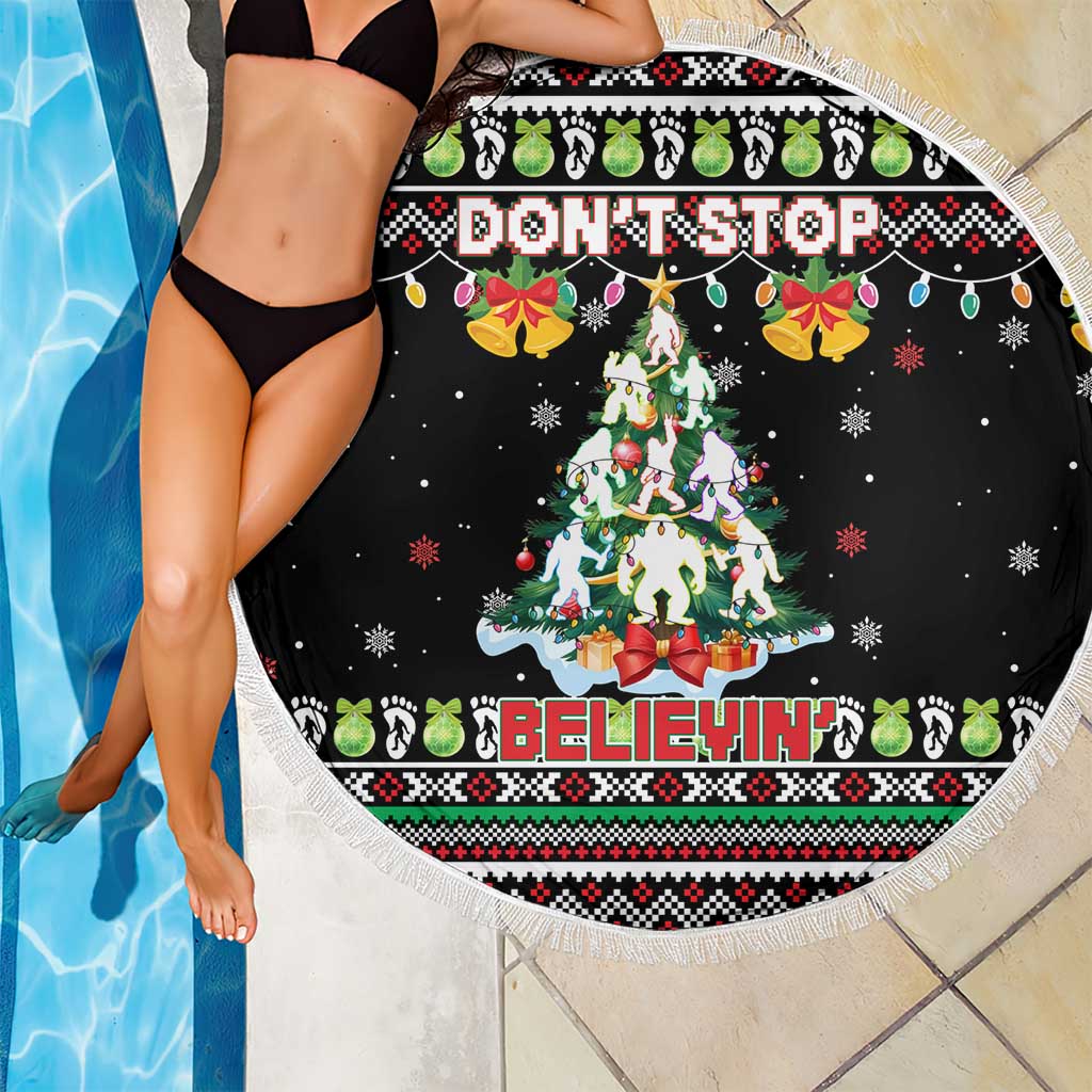 Christmas Unicorn Beach Blanket with Don't Stop Believin Quote Tree Lights and Festive - Wonder Print Shop