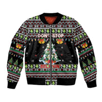 Christmas Unicorn Bomber Jacket with Don't Stop Believin Quote Tree Lights and Festive - Wonder Print Shop