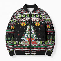 Christmas Unicorn Bomber Puffer Jacket with Don't Stop Believin Quote Tree Lights and Festive - Wonder Print Shop