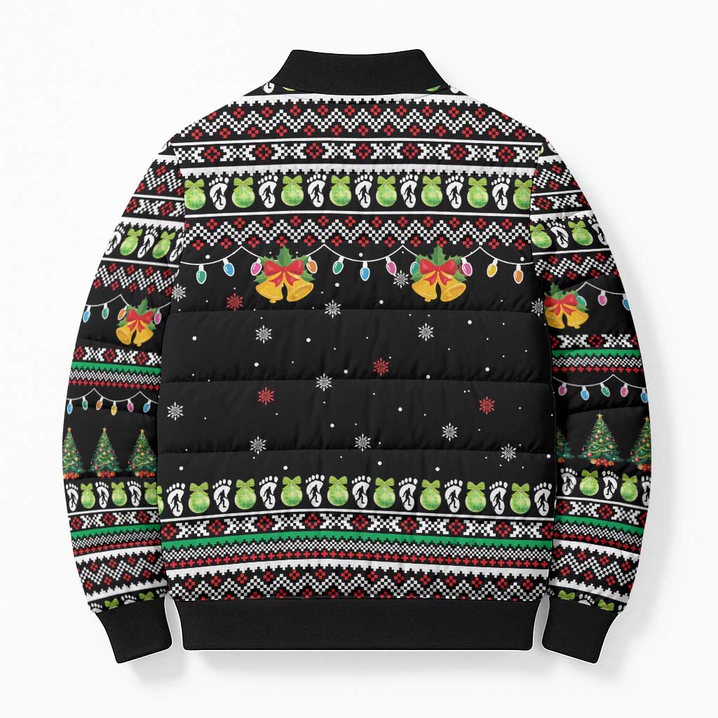 Christmas Unicorn Bomber Puffer Jacket with Don't Stop Believin Quote Tree Lights and Festive - Wonder Print Shop