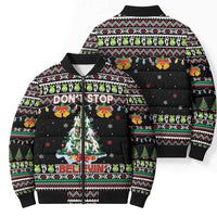 Christmas Unicorn Bomber Puffer Jacket with Don't Stop Believin Quote Tree Lights and Festive - Wonder Print Shop