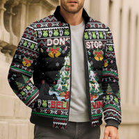 Christmas Unicorn Bomber Puffer Jacket with Don't Stop Believin Quote Tree Lights and Festive - Wonder Print Shop