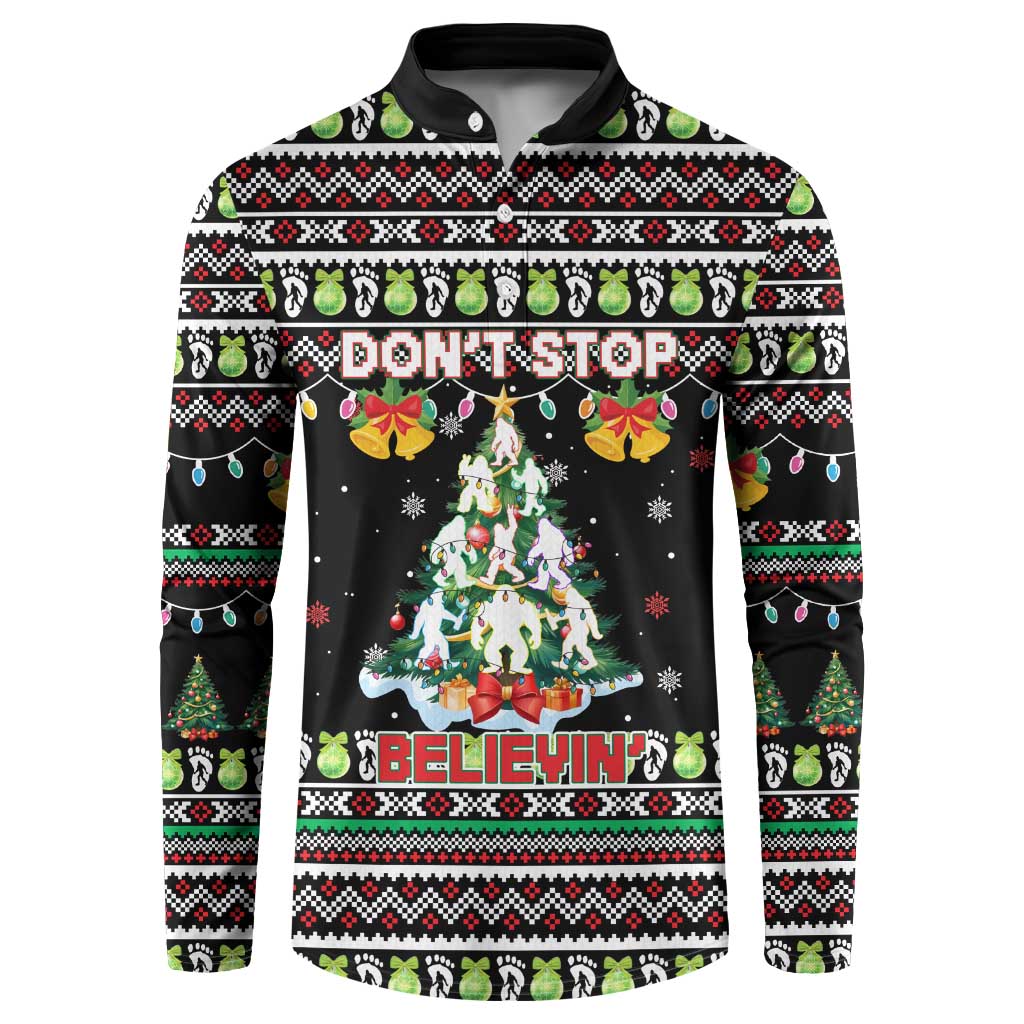 Christmas Unicorn Button Sweatshirt with Don't Stop Believin Quote Tree Lights and Festive - Wonder Print Shop