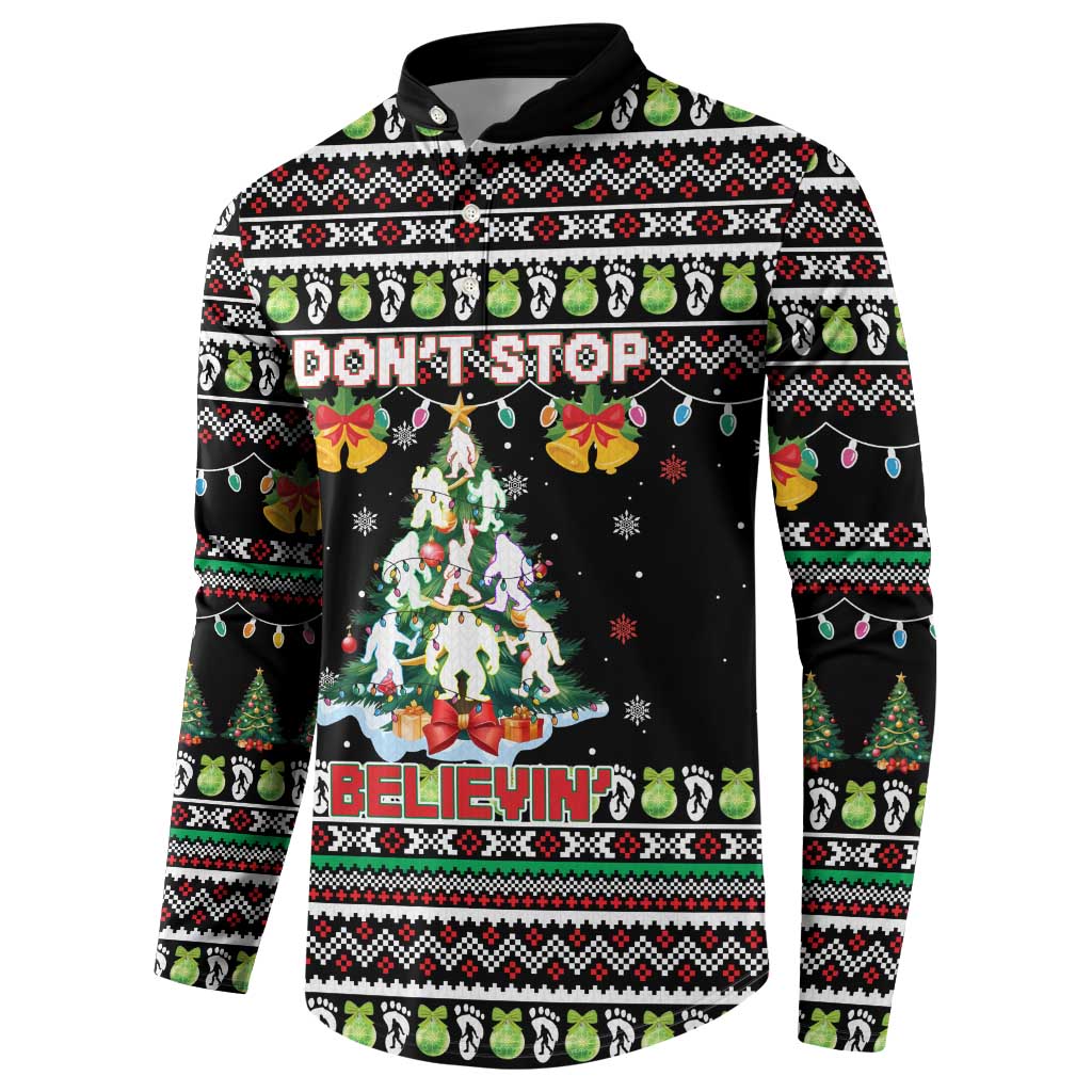 Christmas Unicorn Button Sweatshirt with Don't Stop Believin Quote Tree Lights and Festive - Wonder Print Shop