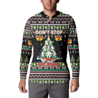 Christmas Unicorn Button Sweatshirt with Don't Stop Believin Quote Tree Lights and Festive - Wonder Print Shop