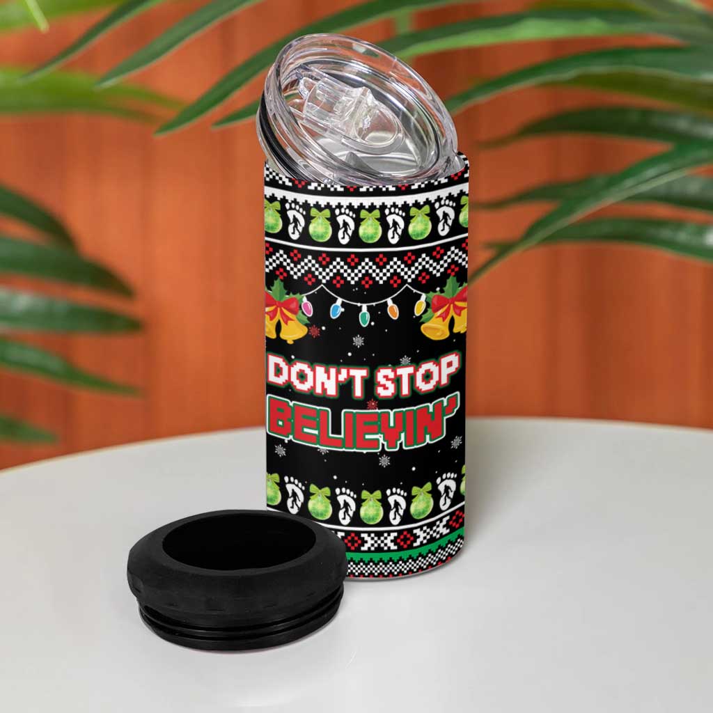 Christmas Unicorn 4 in 1 Can Cooler Tumbler with Don't Stop Believin Quote Tree Lights and Festive - Wonder Print Shop