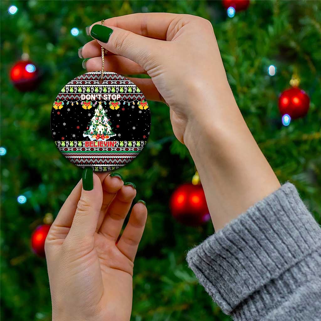 Christmas Unicorn Ceramic Ornament with Don't Stop Believin Quote Tree Lights and Festive - Wonder Print Shop