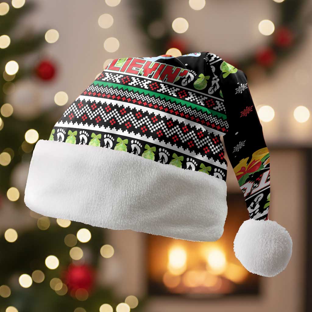 Christmas Unicorn Christmas Santa Hat with Don't Stop Believin Quote Tree Lights and Festive - Wonder Print Shop