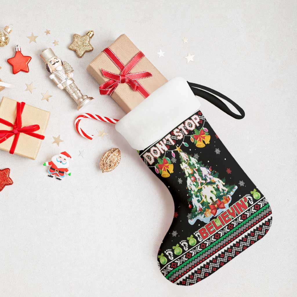 Christmas Unicorn Christmas Stocking with Don't Stop Believin Quote Tree Lights and Festive - Wonder Print Shop
