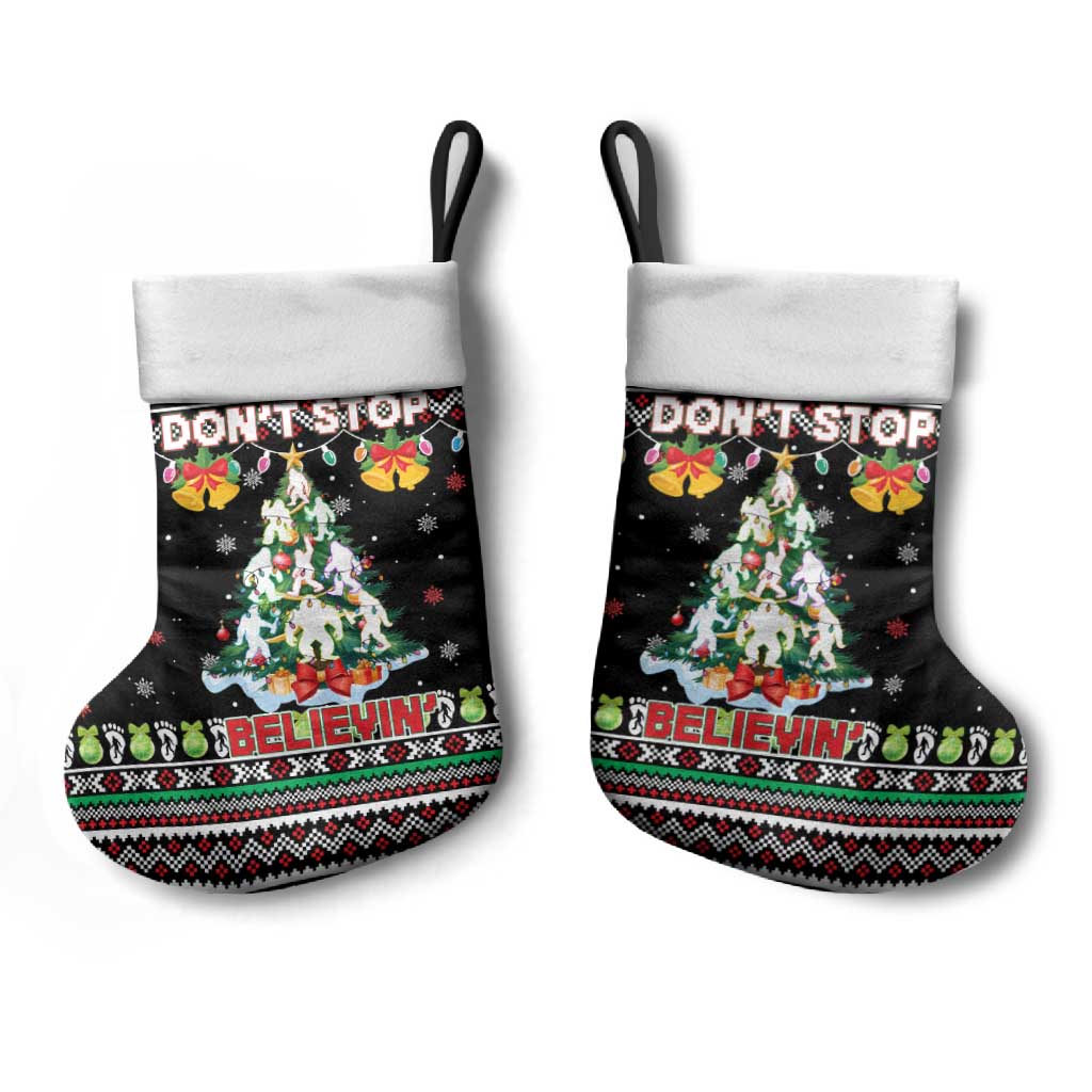 Christmas Unicorn Christmas Stocking with Don't Stop Believin Quote Tree Lights and Festive - Wonder Print Shop