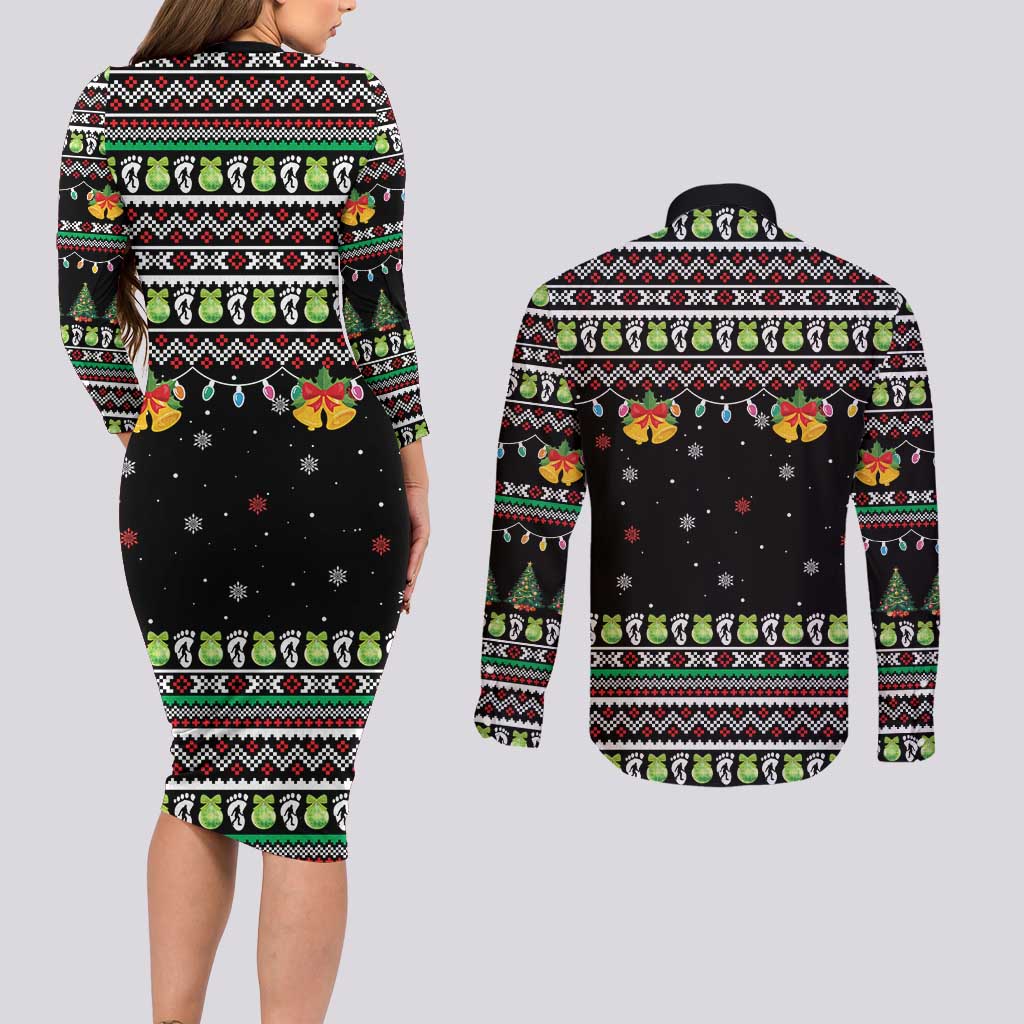 Christmas Unicorn Couples Matching Long Sleeve Bodycon Dress and Long Sleeve Button Shirt with Don't Stop Believin Quote Tree Lights and Festive - Wonder Print Shop