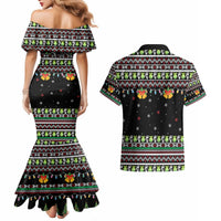 Christmas Unicorn Couples Matching Mermaid Dress and Hawaiian Shirt with Don't Stop Believin Quote Tree Lights and Festive - Wonder Print Shop