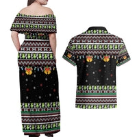 Christmas Unicorn Couples Matching Off Shoulder Maxi Dress and Hawaiian Shirt with Don't Stop Believin Quote Tree Lights and Festive - Wonder Print Shop