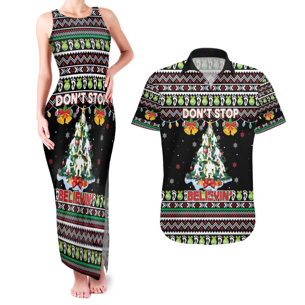 Christmas Unicorn Couples Matching Tank Maxi Dress and Hawaiian Shirt with Don't Stop Believin Quote Tree Lights and Festive - Wonder Print Shop
