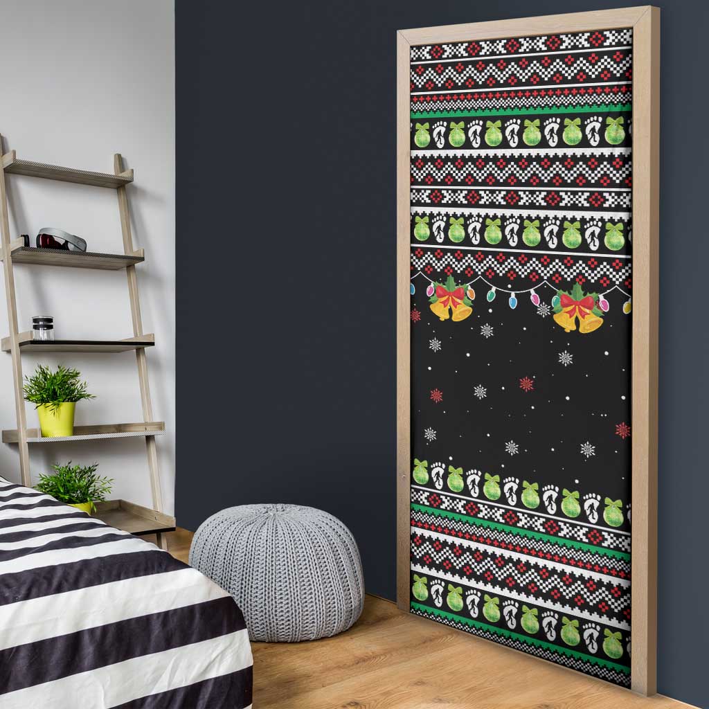 Christmas Unicorn Door Cover with Don't Stop Believin Quote Tree Lights and Festive - Wonder Print Shop