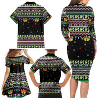 Christmas Unicorn Family Matching Long Sleeve Bodycon Dress and Hawaiian Shirt with Don't Stop Believin Quote Tree Lights and Festive - Wonder Print Shop