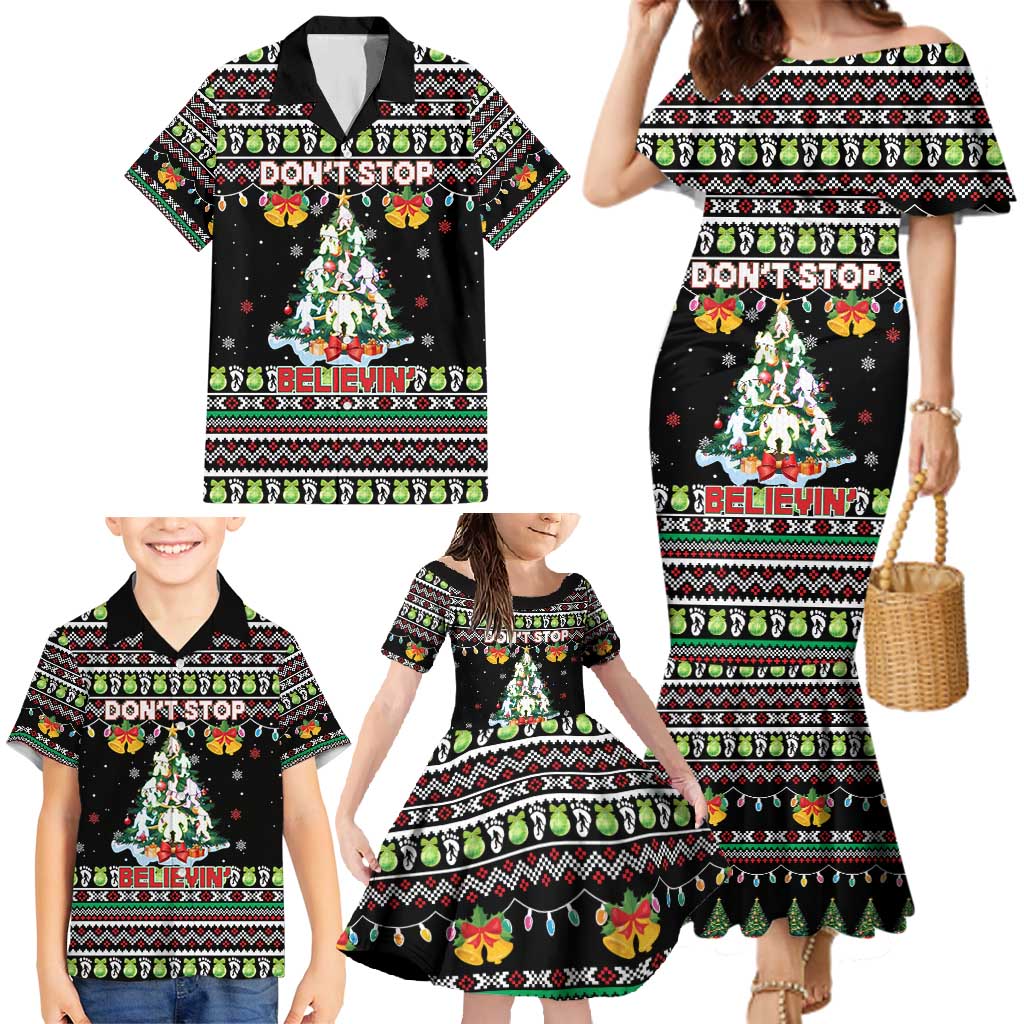 Christmas Unicorn Family Matching Mermaid Dress and Hawaiian Shirt with Don't Stop Believin Quote Tree Lights and Festive - Wonder Print Shop