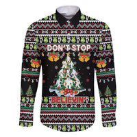 Christmas Unicorn Family Matching Off The Shoulder Long Sleeve Dress and Hawaiian Shirt with Don't Stop Believin Quote Tree Lights and Festive - Wonder Print Shop