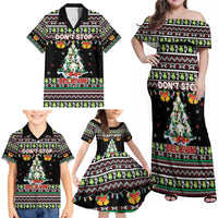 Christmas Unicorn Family Matching Off Shoulder Maxi Dress and Hawaiian Shirt with Don't Stop Believin Quote Tree Lights and Festive - Wonder Print Shop