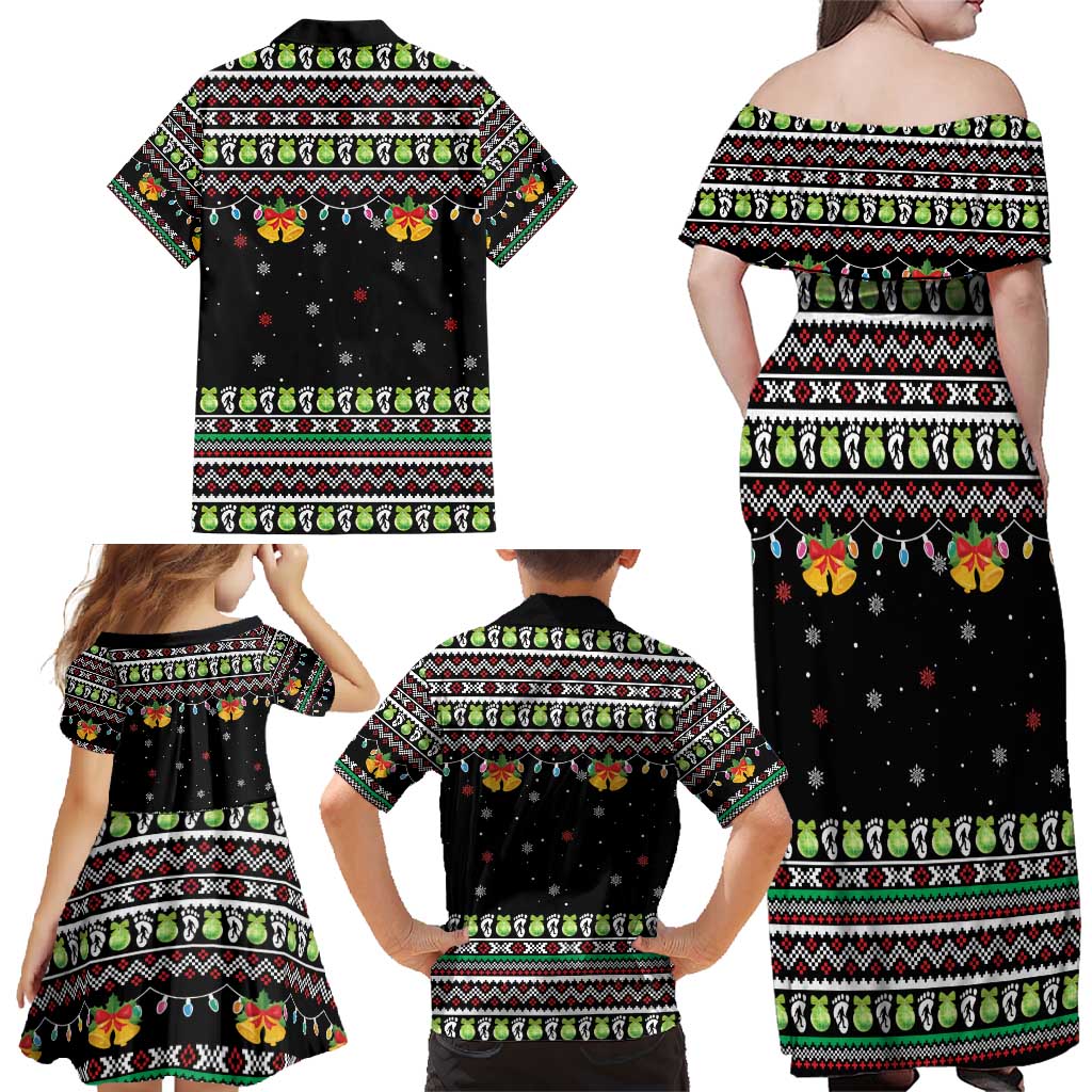 Christmas Unicorn Family Matching Off Shoulder Maxi Dress and Hawaiian Shirt with Don't Stop Believin Quote Tree Lights and Festive - Wonder Print Shop